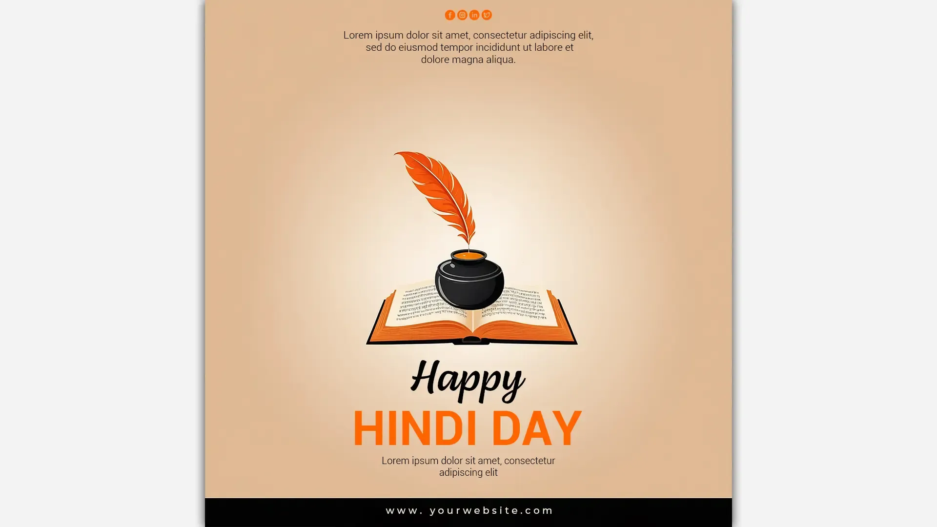 Traditional Quill and Book Hindi Day Post for Instagram